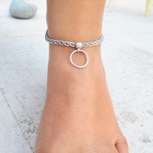 Sterling silver anklet chain with o ring / Detachable o ring anklet