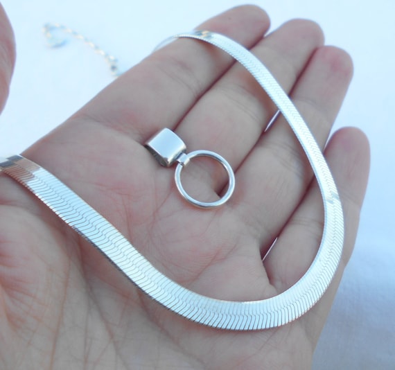 Sterling Silver Herringbone Chain Choker with Detachable O Ring