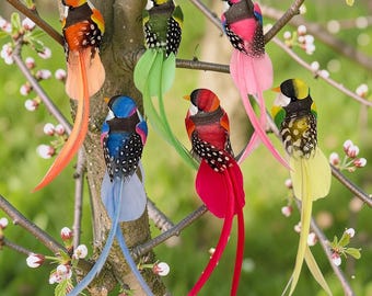 Artificial Long Tail Feather Birds, Foam Bird Ornaments, Colorful Clip On Bird Decor for Wreath, Floral Arrangement, Spring Branch Decor