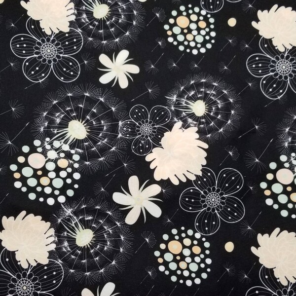 Black Dandelions PUL fabric HALF YARD polyurethane laminate cloth diaper making supplies