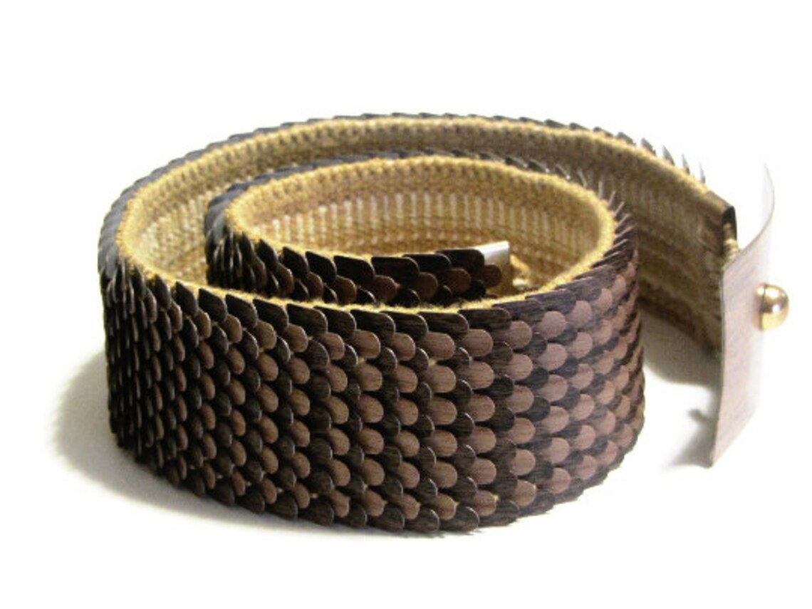 Fish Scale Belt Stretch Brown Wood Tone Metal Self Adjusting Etsy