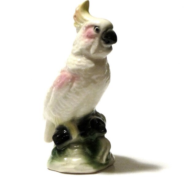 Pastel Pink Ceramic Cockatoo on a Branch Cockatiel Bird Mid Century Bird Lover Gift