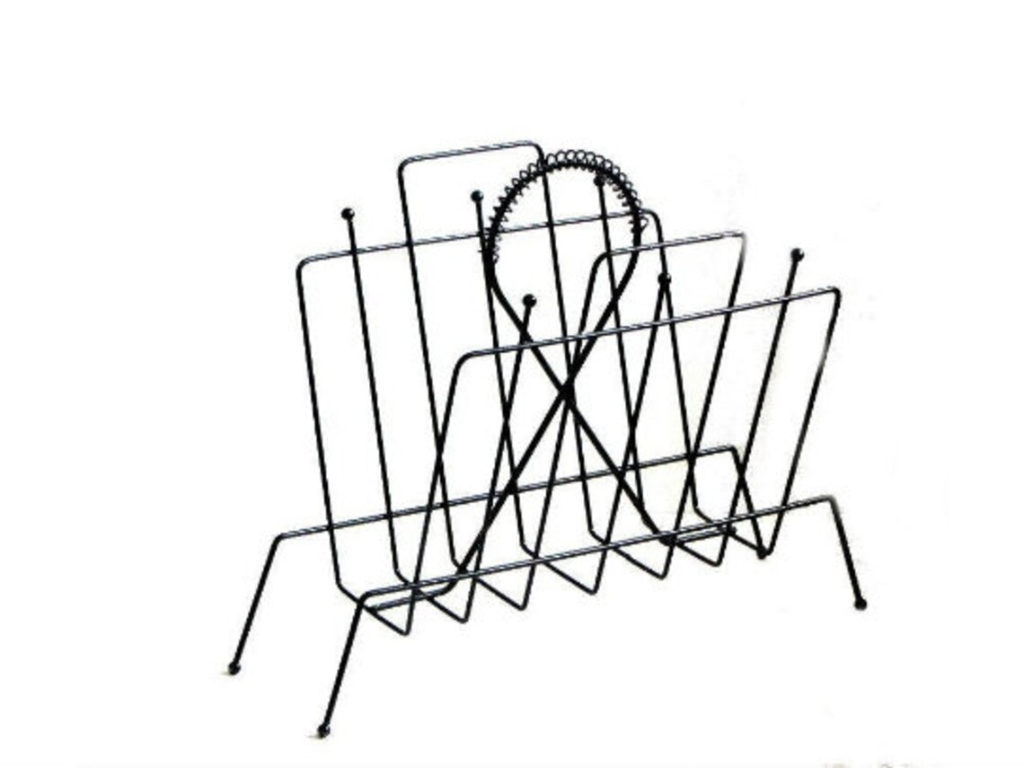MCM Black Wire Magazine Rack Metal Stand Atomic Newpaper Etsy