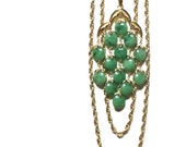 Crown Trifari Green Waterfall Necklace Apple Green Jade Green Three Gold Chain Runway Book Piece Fabulous Collection Piece