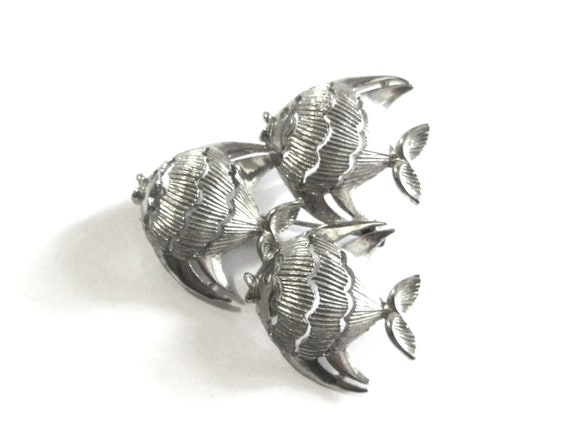 Angel Fish Brooch Pierced Metal Silver Tone Pin B… - image 2