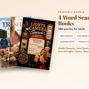 Word Search Bundle Printable PDF | 280 Puzzles for Adults | Self Love, Mindfulness, Travel & Movie Word Search Books | Instant Download