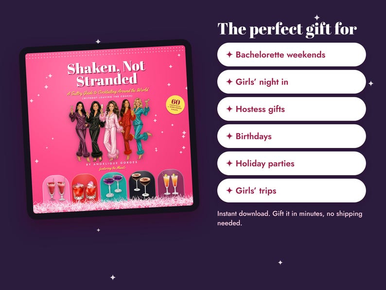 Digital Cocktail Recipe Book PDF with Mocktails, Shaken Not Stranded, Bachelorette & Hostess Gift image 7