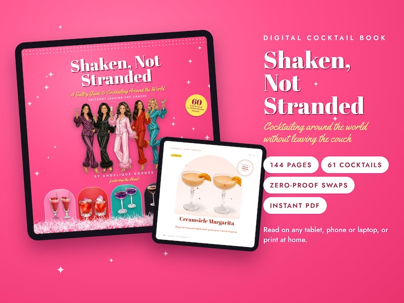 Digital Cocktail Recipe Book PDF with Mocktails, Shaken Not Stranded, Bachelorette & Hostess Gift image 1