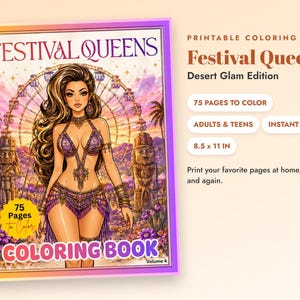 Festival Queens Desert Glam Coloring Book Printable PDF, 75 Pages, Boho Fashion Coloring Pages for Women