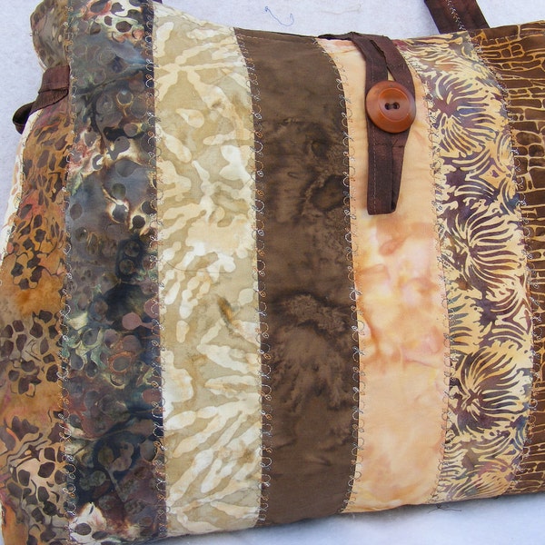 Retro Quilted Purse Fall Colors Handmade Lined Earth Tones Browns Decorative Stitching Beach Bag Moters Day Gift Everyday Use