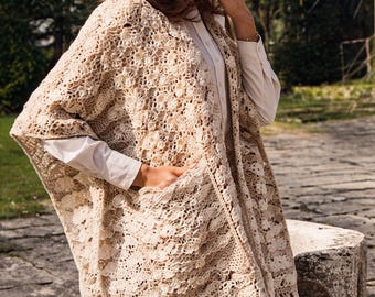 Wzór na szydełkowy szal w stylu vintage w formacie PDF – koronkowy szal z frędzlami – elegancki szal boho – do pobrania natychmiast