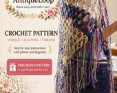 Vintage Crochet Shawl Pattern Boho Fringe Wrap PDF Statement Scarf
