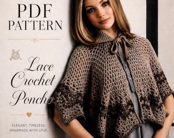 Vintage Crochet Poncho Pattern PDF, Lace Crochet Capelet Wrap, Boho Shawl Pattern, Handmade Crochet Pattern, Gift Idea DIY
