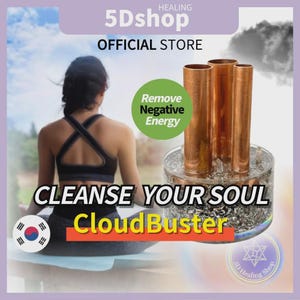May include: Cloudbuster with copper tubes, designed to remove negative energy. The image includes the text "CLEANSE YOUR SOUL CloudBuster" and "Remove Negative Energy". A person is meditating in the background.