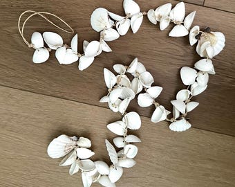 Guirlande de coquillages naturels | Décoration de plage artisanale | Guirlande de coquillages blancs