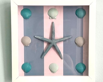 Boîte décorative artisanale de style côtier avec étoiles de mer et coquillages | Décoration de maison de plage