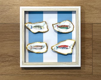 Décoration murale fantaisie en forme de poisson | Art en coquillage peint à la main