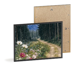 Pôster Caminho na Floresta de Flores Silvestres com Moldura de Madeira | Arte de Parede com Paisagem Natural