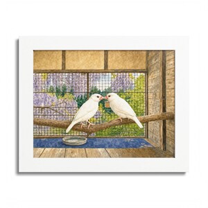 White Lovebird Art Poster (gerahmt) | Weißer Java Spatz Malerei / Wandkunst