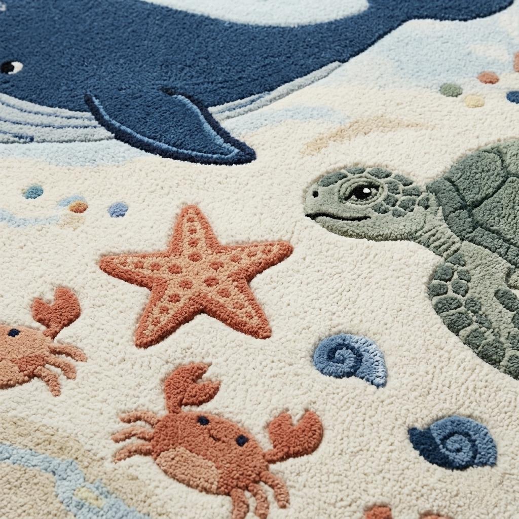 Handmade Wool Ocean Animals Rug, Whale Turtle Nursery Carpet, Custom ...