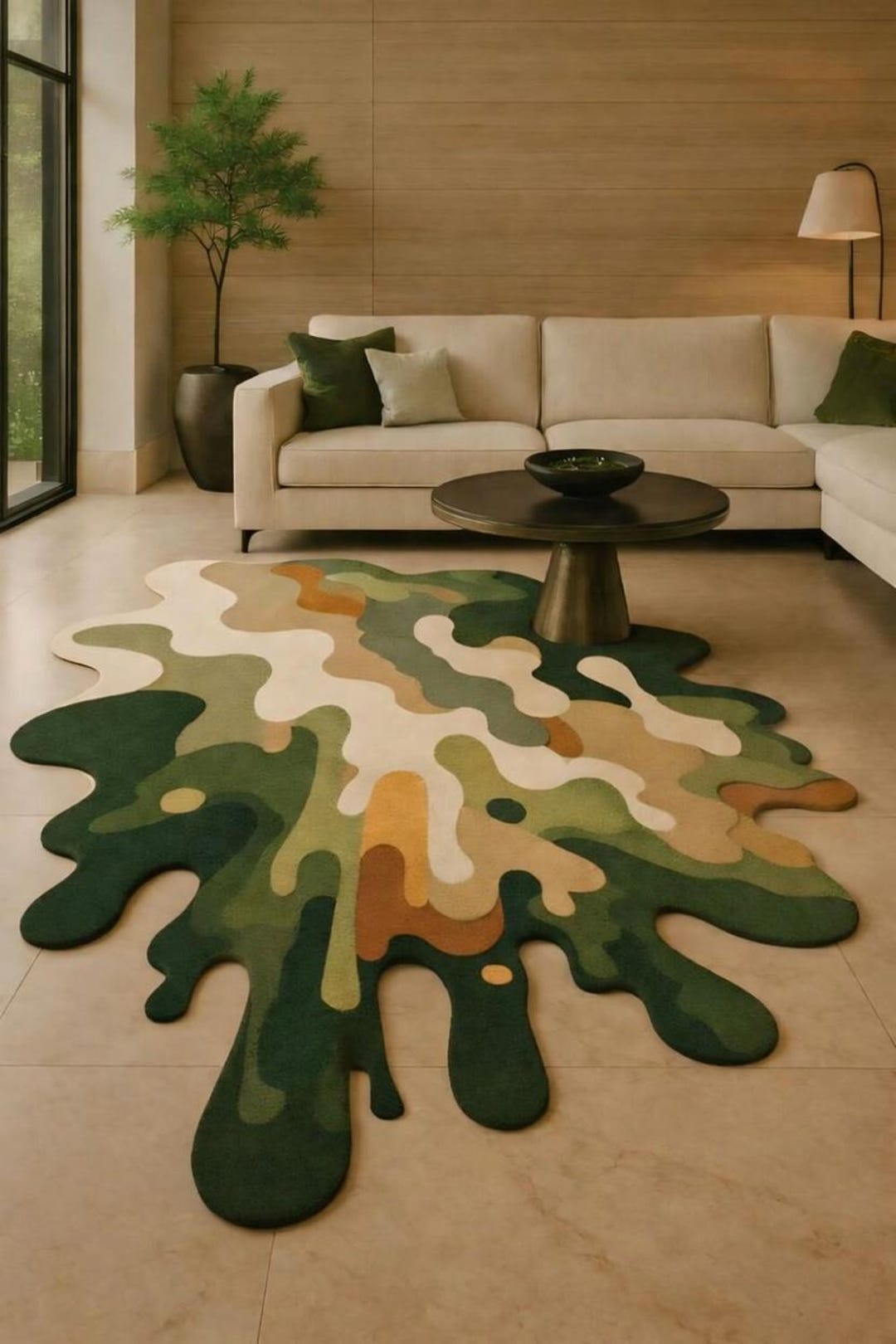Puddle Rug Shape Hand Tufted Wool Splash Rug: Abstract Puddle Shape, Earthy Boho Decor ...