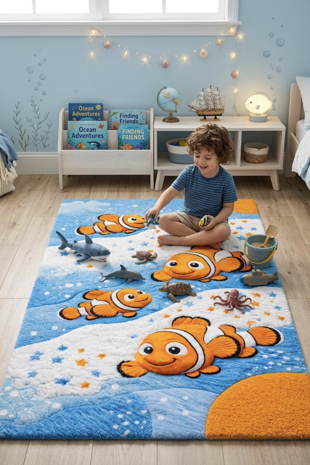 Hand Tufted Wool Kids Rug, Ocean Theme Area Rug, Nursery Playroom Decor ...