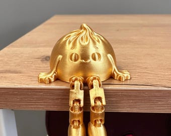 Golden Dumpling Character | 3D Printed Flexible Xiaolongbao Figurine |Desk Buddy, Fidget Toy & Gift