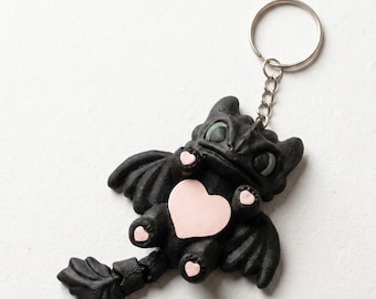 Toothless Dragon Keychain | Night Fury Heart Charm | How to Train Your Dragon Inspired Accessory