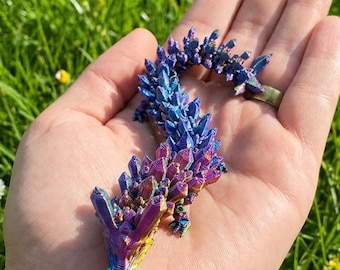 Mini Crystal Dragon Articulated 3D Print, Rainbow Silk Flexible Fantasy Figure