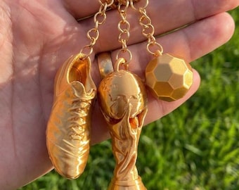 Golden Football Keychain Set – Trophy, Boot & Ball | 3D Printed Soccer Fan Gift