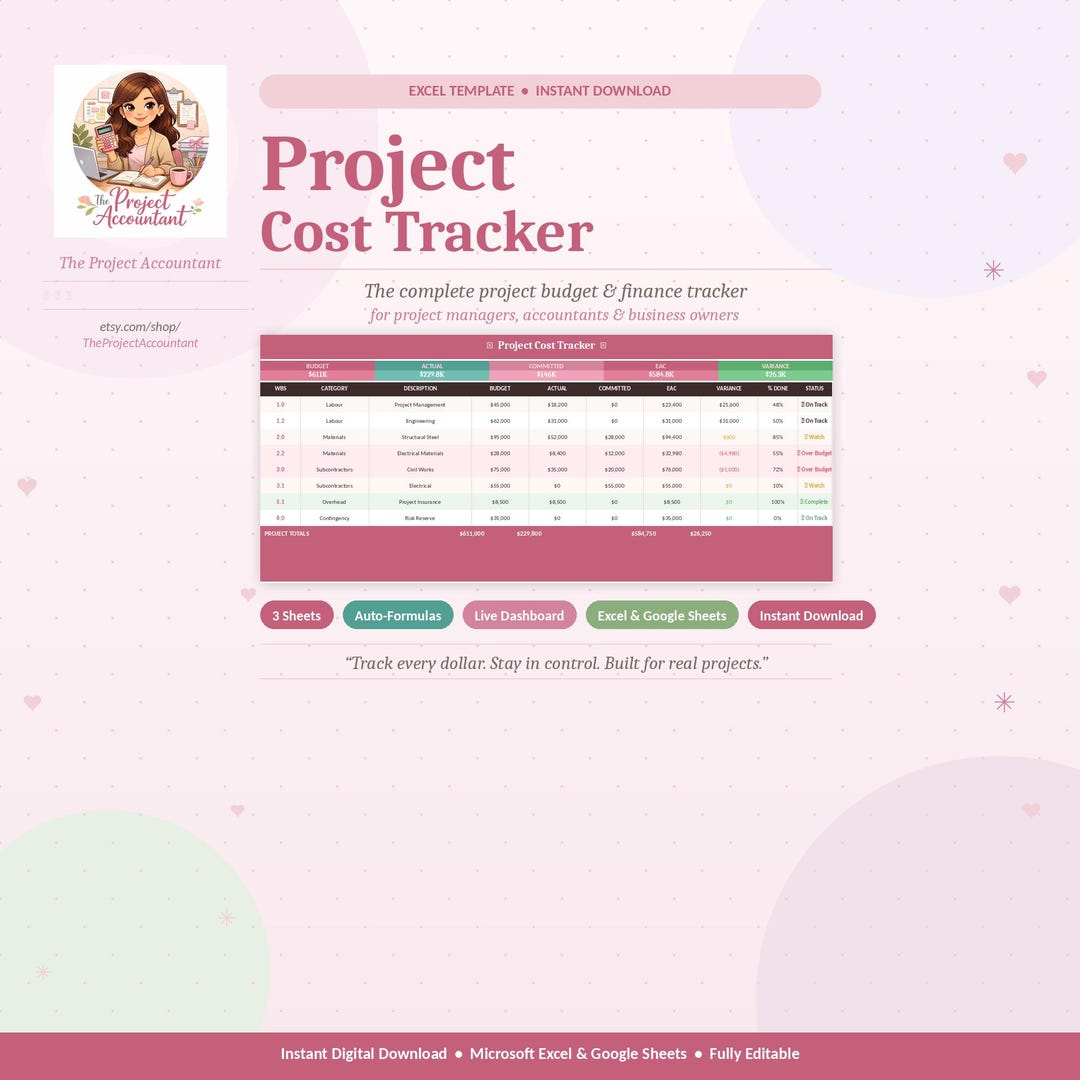 Project Cost Tracker Example Project Cost Tracker & Dashboard - Project Accounting/bookkeeping/small ...