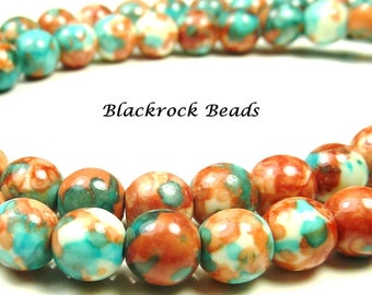 8mm Rain Flower Stone Ocean Jade Round Gemstone Beads Salmon Red Orange 15.5 Inch Strand Sky Blue BB7