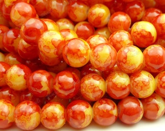 Bulk 50 Deep Red and Yellow Round Glass Beads - 8mm - BL14