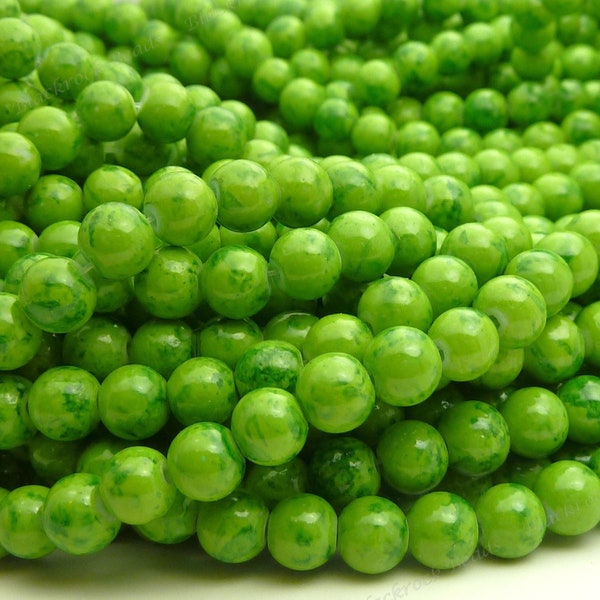 Bulk 100 Light Apple Green Round Glass Beads - 6mm - Patterned Beads - BN21