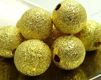 6mm Golden Brass Stardust Round Beads - 25 Pieces - Textured Gold Tone Brass Metal Beads - BP18