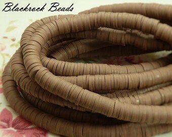6mm Mocha Brown Polymer Clay and Vinyl Heishi Beads - 16 Inch Strand (about 350 beads) - Vinyl Disc Beads, Spacer Beads - BR7-40