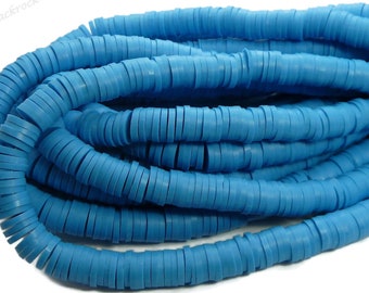 5 Full Strands - 8mm Dark Capri Blue Polymer Clay and Vinyl Heishi Beads - 17 Inch Strands (380 - 400 beads per strand) - BR5-29B