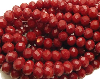 8x6mm Dark Red Faceted Glass Rondelle Beads - 15.5 Inch Strand (about 64 beads) - Red Spacer Beads, Faceted Glass Beads, Red Abacus - BP43