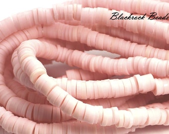 6mm Light Pink Polymer Clay and Vinyl Heishi Beads - 16 Inch Strand (about 350 beads) - Vinyl Disc Beads, Spacer Beads - BR5-38D