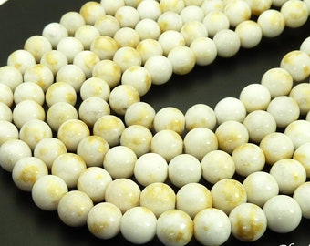 10mm Antique White Gold Dusted Mashan Jade Beads - 16 Inch Strand (about 40 beads) - Round Gemstone Beads, Smooth Shiny Finish - BK17