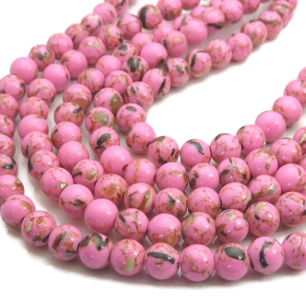 10mm Hot Pink Magnesite and Sea Shell Beads - 16 Inch Strand (about 39 beads) - Round Gemstone Beads, Shell Beads - BT4