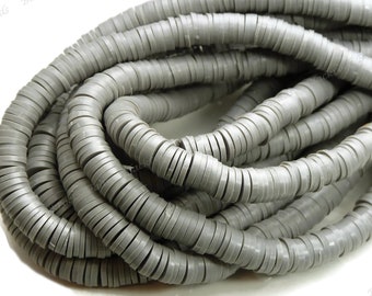 6mm Slate Gray Polymer Clay and Vinyl Heishi Beads - 17 Inch Strand (380 - 400 Beads) - Vinyl Disc Beads, Spacer Beads - BR5-41A