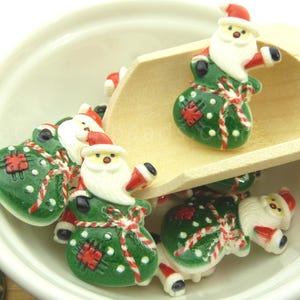 10 Santa Claus Cabochons - Large Santa and Stocking Flat Back Cabs, DIY Red White and Green Christmas Craft Embellishment, 35x20mm - BR7-73