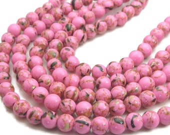 6mm Hot Pink Magnesite and Sea Shell Beads - 16 Inch Strand (about 65 beads) - Round Gemstone Beads, Shell Beads - BA19