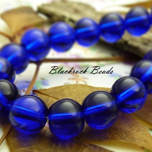 10mm Dark Blue Glass Beads - 30 Pieces - Smooth Round Cobalt Blue Jewelry Beads - BC27