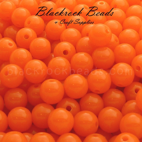 12mm Fluorescent Orange Gumball Beads - 20 Pieces - Round Acrylic Bubblegum Beads, Candy Color Solid Orange Jewelry Beads - BR6-37T