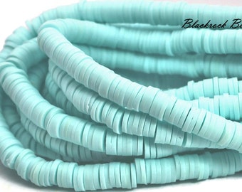 6mm Light Cloud Blue Polymer Clay and Vinyl Heishi Beads - 16 Inch Strand (about 350 beads) - Vinyl Disc Beads, Spacer Beads - BR5-38H