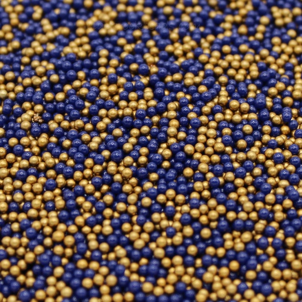 2mm Navy Blue and Gold Glass Nonpareil Sprinkles - Non-Edible Fake Bake Sprinkles, Decoden Sugar Pearls, Caviar Beads, Faux Jimmies - NP41