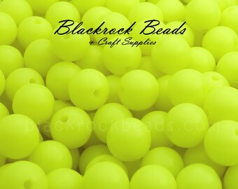 12mm Fluorescent Yellow Gumball Beads - 20 Pieces - Round Acrylic Bubblegum Beads, Candy Color Beads - BR4-23