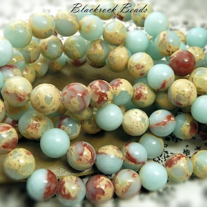 Icy Blue Aqua Terra Jasper Beads - 15 Inch Strand (45 beads) - 8mm Imperial Jasper Round Gemstone Beads, Sea Sediment Impression Stone - BD7